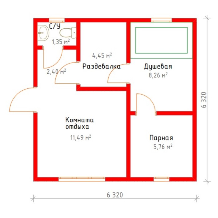 Баня из СИП панелей с общей площадью  40 м2