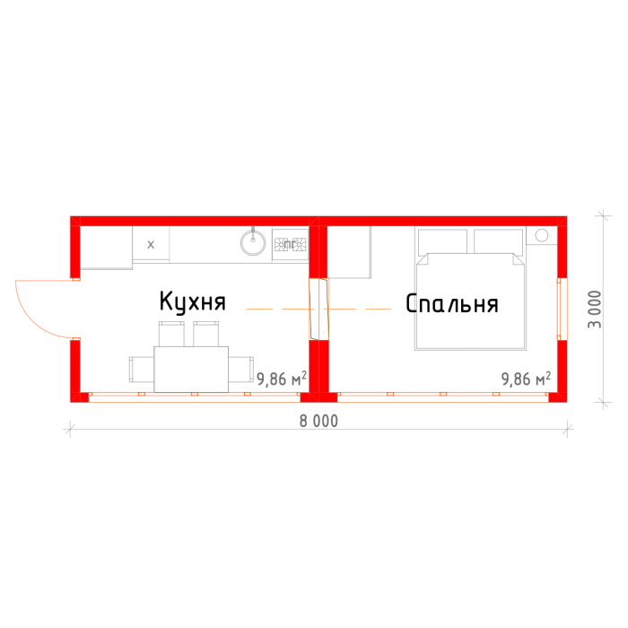 МБ1 - Дом из 2-х модульных блоков 19,36 м2 из СИП панелей по канадской технологии в Алматы