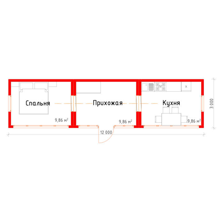 МБ2 - Дом из 3-х модульных блоков 29,58 м2 из СИП панелей по канадской технологии в Алматы