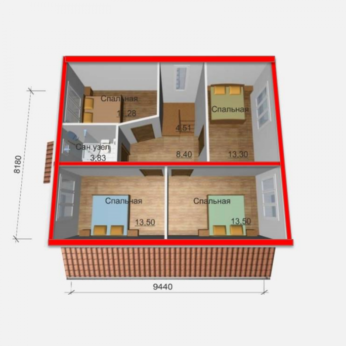 Двухэтажный дом из сэндвич панелей по канадской технологии, стандартной планировки с общей площадью 154 м2, высотой потолка 2,85 метра