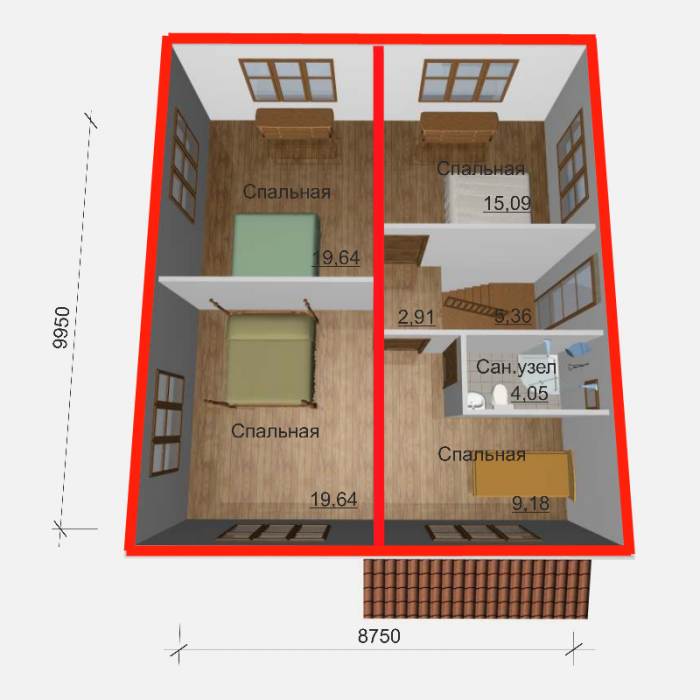 Двухэтажный каркасный дом из SIP панелей по канадской технологии, свободной планировки с общей площадью 174 м2, высотой потолка 2,85 метра